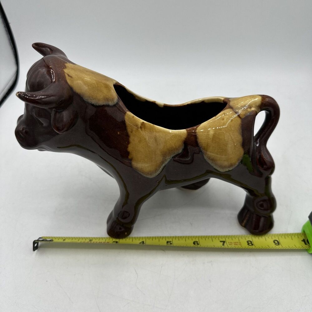 Vintage Bull Planter McCoy Ferdinand 6.5” Brown Drip Glaze - Picture 15 of 15